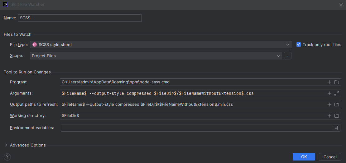 phpstorm scss file watcher 10+ times faster